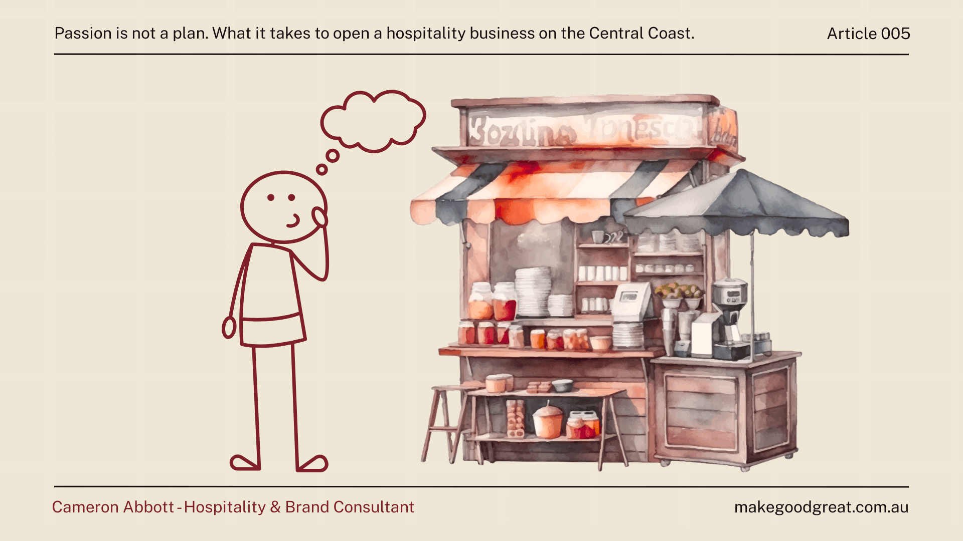 Image of a person thinking about opening a cafe or hospitality business.
